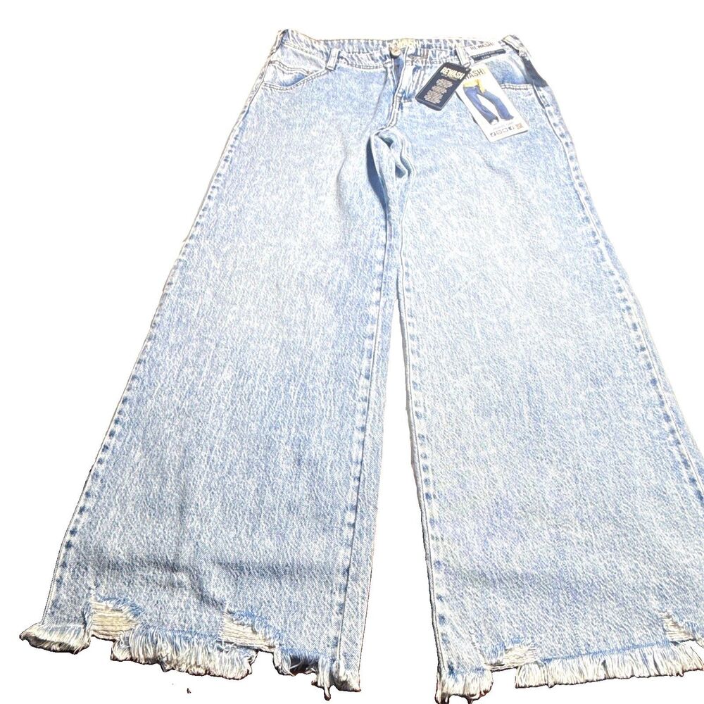 REWASH Womens Low Rise Relaxed Flare Light Wash Fringe Hem 5-Pocket Jeans 5/27